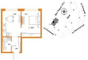 1-к квартира, вторичка, 35м2, 12/25 этаж