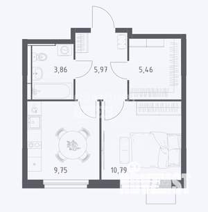 1-к квартира, вторичка, 36м2, 12/17 этаж