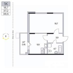 1-к квартира, вторичка, 39м2, 3/9 этаж