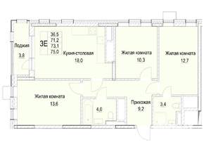 3-к квартира, строящийся дом, 73м2, 11/23 этаж