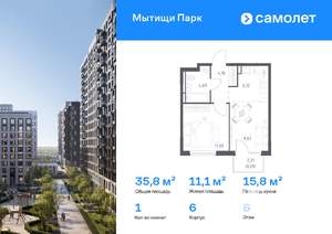 1-к квартира, вторичка, 36м2, 6/9 этаж