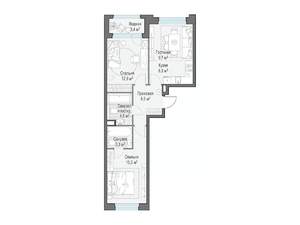 2-к квартира, строящийся дом, 59м2, 12/23 этаж