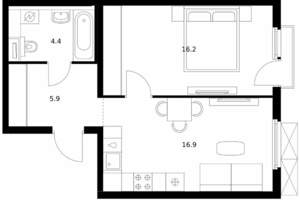 1-к квартира, вторичка, 43м2, 13/25 этаж
