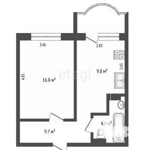 1-к квартира, вторичка, 42м2, 7/10 этаж