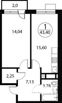 1-к квартира, вторичка, 43м2, 3/4 этаж