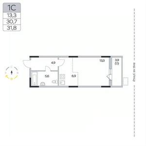 Студия квартира, вторичка, 32м2, 6/9 этаж