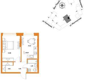 1-к квартира, вторичка, 39м2, 4/6 этаж