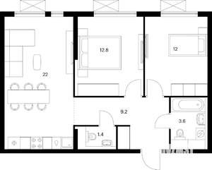 2-к квартира, вторичка, 61м2, 13/24 этаж