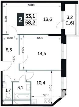 2-к квартира, вторичка, 60м2, 6/25 этаж