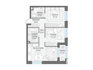 2-к квартира, строящийся дом, 57м2, 19/20 этаж