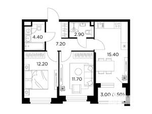 2-к квартира, строящийся дом, 55м2, 12/23 этаж