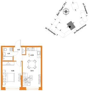 1-к квартира, вторичка, 43м2, 5/25 этаж