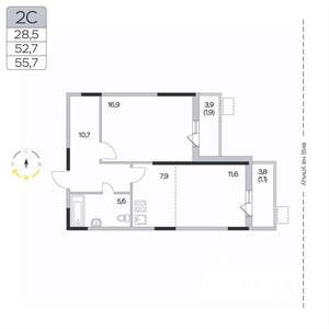 2-к квартира, вторичка, 56м2, 4/9 этаж