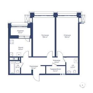 2-к квартира, строящийся дом, 74м2, 6/24 этаж