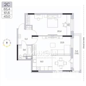 2-к квартира, вторичка, 61м2, 8/9 этаж