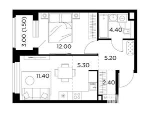 2-к квартира, строящийся дом, 42м2, 13/23 этаж