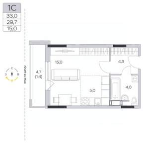 Студия квартира, строящийся дом, 30м2, 3/9 этаж