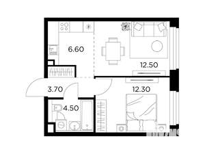2-к квартира, строящийся дом, 40м2, 16/20 этаж