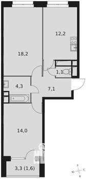2-к квартира, вторичка, 58м2, 8/21 этаж