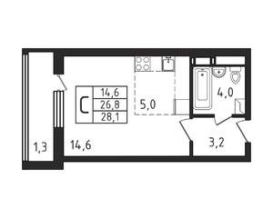 Студия квартира, строящийся дом, 28м2, 8/9 этаж