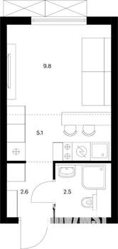Студия квартира, вторичка, 20м2, 7/24 этаж