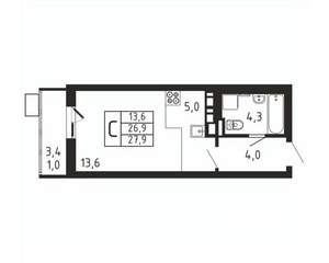 Студия квартира, вторичка, 28м2, 2/9 этаж