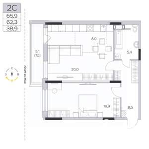 1-к квартира, строящийся дом, 62м2, 6/9 этаж