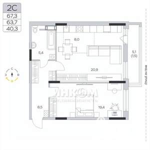 2-к квартира, вторичка, 64м2, 3/9 этаж