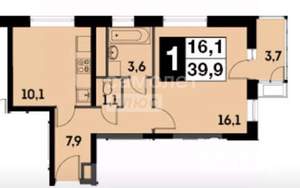 1-к квартира, вторичка, 40м2, 2/17 этаж