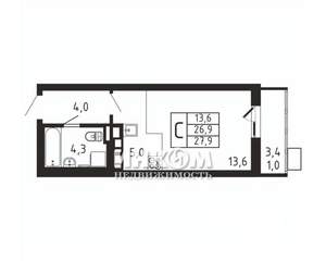 Студия квартира, вторичка, 28м2, 5/9 этаж
