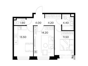 2-к квартира, строящийся дом, 54м2, 17/17 этаж
