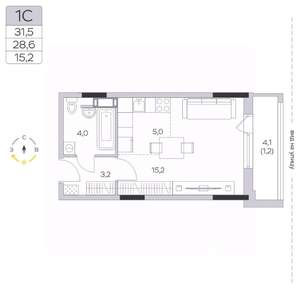 Студия квартира, строящийся дом, 29м2, 8/9 этаж