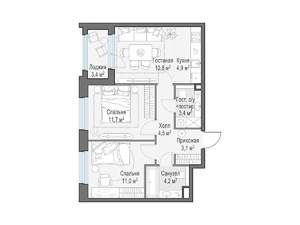 2-к квартира, строящийся дом, 54м2, 17/20 этаж