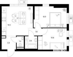 2-к квартира, вторичка, 49м2, 6/25 этаж