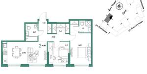 2-к квартира, вторичка, 67м2, 4/6 этаж