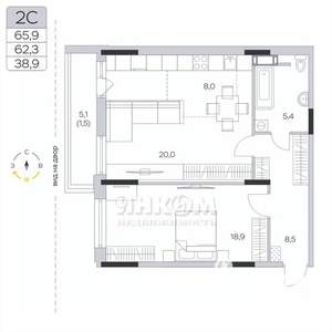 2-к квартира, вторичка, 62м2, 5/9 этаж