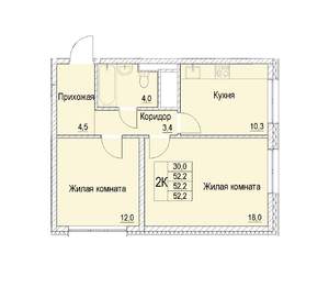 2-к квартира, строящийся дом, 52м2, 22/23 этаж