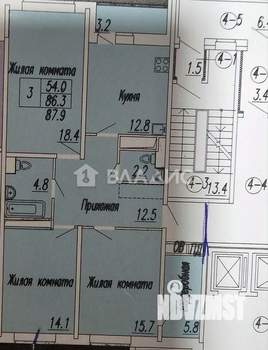 3-к квартира, вторичка, 86м2, 8/17 этаж