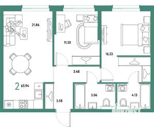 2-к квартира, вторичка, 66м2, 7/25 этаж