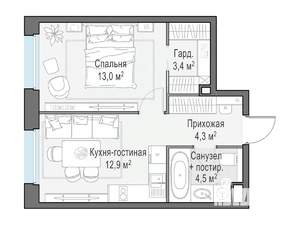 1-к квартира, строящийся дом, 38м2, 10/23 этаж