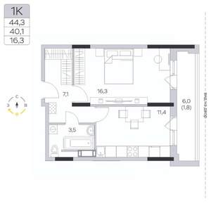 1-к квартира, строящийся дом, 40м2, 9/9 этаж