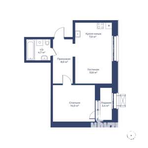 2-к квартира, строящийся дом, 49м2, 15/24 этаж