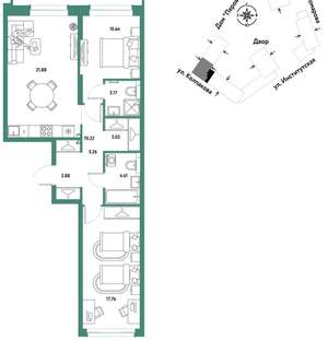 2-к квартира, вторичка, 70м2, 15/6 этаж