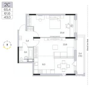1-к квартира, строящийся дом, 62м2, 7/9 этаж