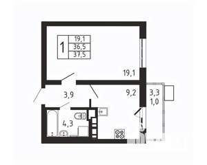 1-к квартира, вторичка, 38м2, 4/9 этаж