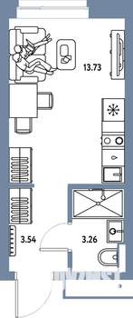 Студия квартира, строящийся дом, 21м2, 21/25 этаж