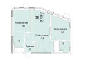 2-к квартира, строящийся дом, 51м2, 13/23 этаж