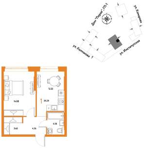1-к квартира, вторичка, 39м2, 4/25 этаж