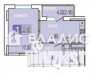 1-к квартира, вторичка, 43м2, 12/12 этаж