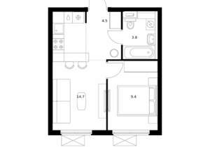 1-к квартира, вторичка, 32м2, 6/24 этаж